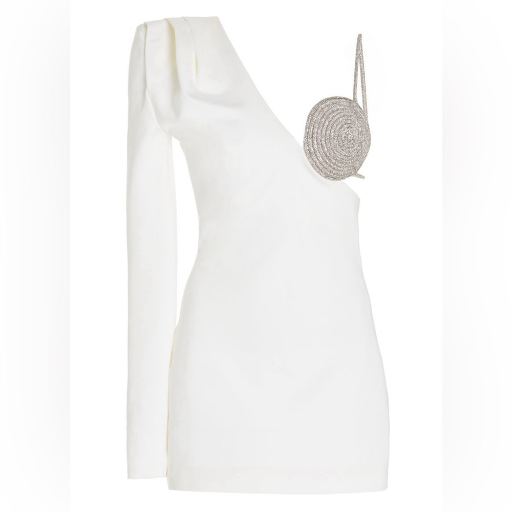 Nué - Exclusive Spiral Rhinestone Detailed one shoulder jersey mini dress